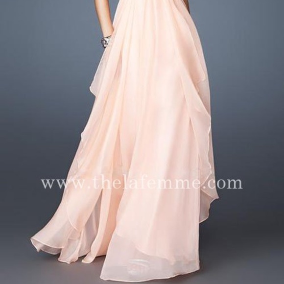 La Femme Apricot Sequins Prom Dress - Picture 2 of 4